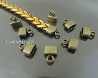 10 pcs Antique Brass End Cap and 50 pcs Silver Finding Flat End Cap with Loop 9mm x 8mm ( Inside 6mm x 2mm )