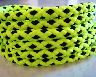 1 Yard 6mm of Neon Green and Black Striped String Round Braided Trim Cotton Rope Cord for Hair Deco Jewelry Making Bracelet Necklace