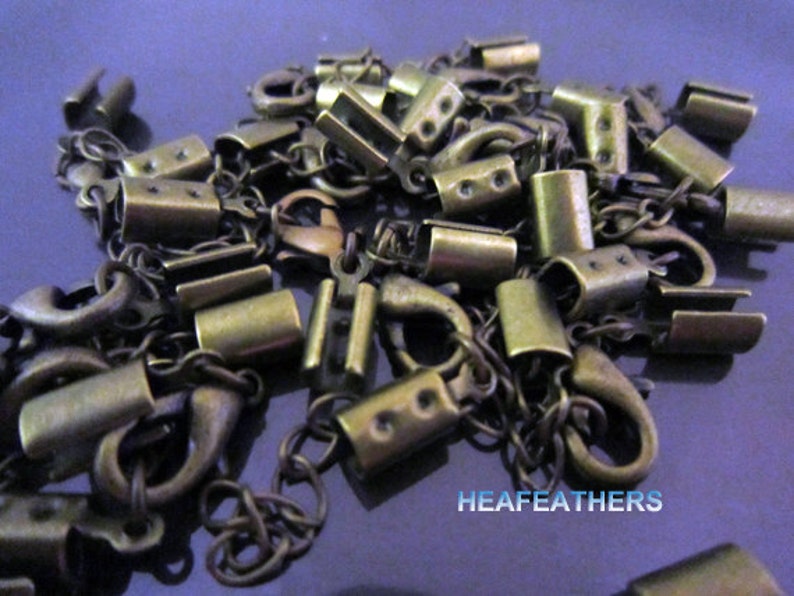 Antique Brass End Cap Crimp 4mm 6 Sets Finding Cotton Rope Cord Round ...