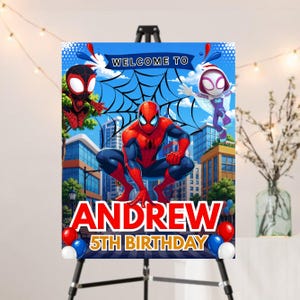 Spidey and Friends Welcome Sign, Superhero Birthday Party Sign, Spiderman Birthday Poster, Boy Birthday Party Decor, Digital Download