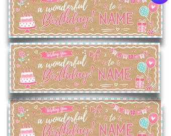 Girly Coquette Birthday Banner, Preppy Bow Decor, Editable Canva Template (Digital Download)