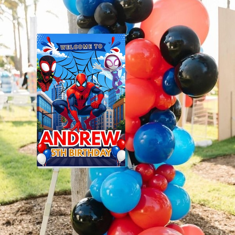 Spidey and Friends Welcome Sign, Superhero Birthday Party Sign, Spiderman Birthday Poster, Boy Birthday Party Decor, Digital Download