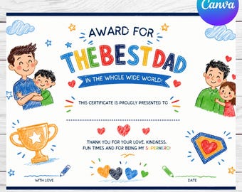 Printable Greatest Dad Certificate, Father’s Day Gift, Editable Award, Instant Download PDF, DIY Text