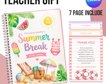 If You Give a Teacher a Summer Break Gift Card Booklet | Editable Teacher Appreciation Gift | End of Year Teacher Thank You Card | DIY text