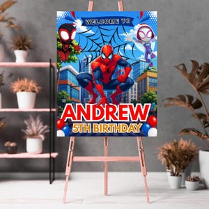 Spidey and Friends Welcome Sign, Superhero Birthday Party Sign, Spiderman Birthday Poster, Boy Birthday Party Decor, Digital Download