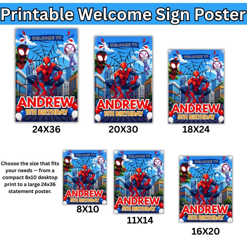Spidey and Friends Welcome Sign, Superhero Birthday Party Sign, Spiderman Birthday Poster, Boy Birthday Party Decor, Digital Download
