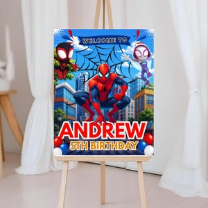Spidey and Friends Welcome Sign, Superhero Birthday Party Sign, Spiderman Birthday Poster, Boy Birthday Party Decor, Digital Download