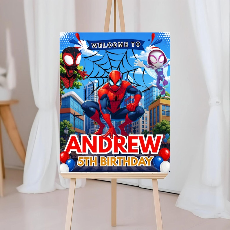 Spidey and Friends Welcome Sign, Superhero Birthday Party Sign, Spiderman Birthday Poster, Boy Birthday Party Decor, Digital Download