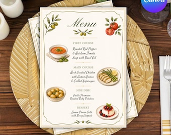 Amalfi Coast Wedding Menu Card Template, Italian La Dolce Vita Stationery (Canva Download)