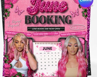 June Booking Flyer Bundle, Beauty Business Canva Template (Instant Download)