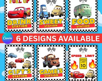 Editable Cars Party Signs, Lightning McQueen Birthday Decorations, Race Car Theme (Instant Download)