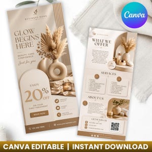Modello di volantino aziendale modificabile / Volantino sottile Canva / Volantino di marketing per estetisti e saloni di bellezza / Design promozionale a pagina singola