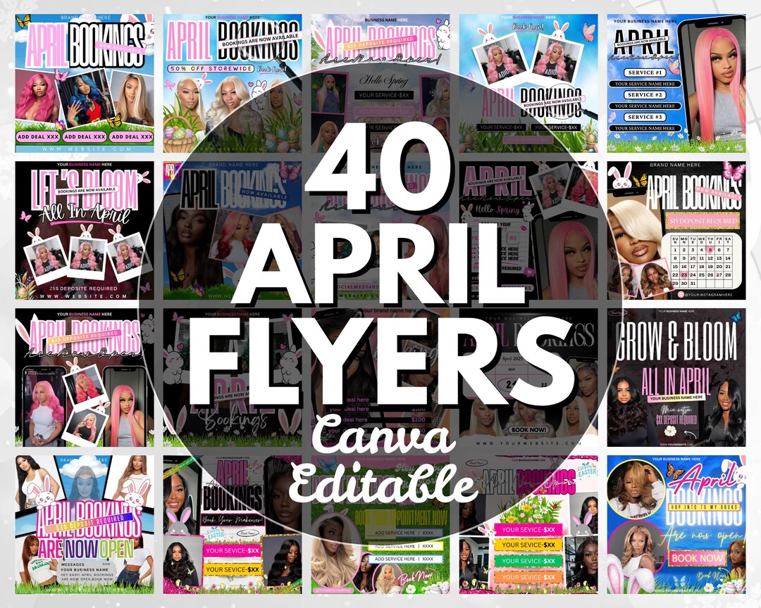 April Booking Flyer Template, Easter Bunny Design, Canva Editable ...