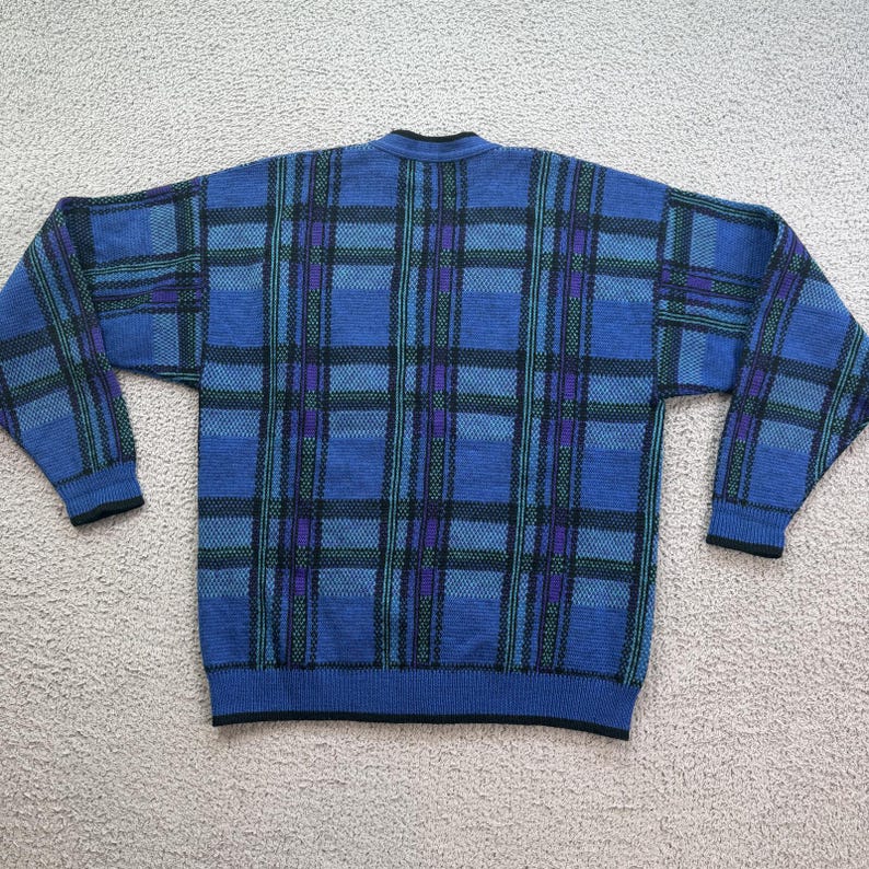 Vintage Pendleton Virgin Wool Blue Plaid Cardigan Sweater Mens L Made in USA image 2