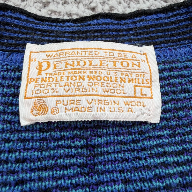 Vintage Pendleton Virgin Wool Blue Plaid Cardigan Sweater Mens L Made in USA image 4