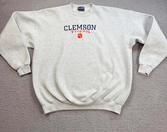 Vintage 90s Clemson Tigers Crewneck Sweatshirt USA Made Gray Embroidered XXL