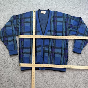 Vintage Pendleton Virgin Wool Blue Plaid Cardigan Sweater Mens L Made in USA image 3
