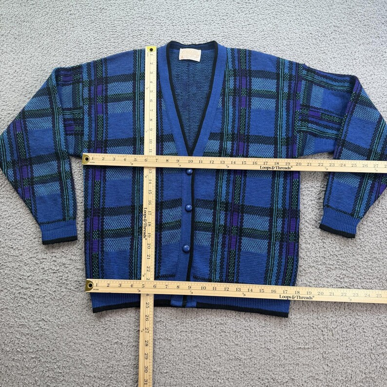 Vintage Pendleton Virgin Wool Blue Plaid Cardigan Sweater Mens L Made in USA image 3