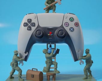Dualsenseディスプレイスタンド｜おもちゃの兵隊修理ステーション｜PlayStation 5コントローラー用ゲーミングセットアップアート／アクセサリー
