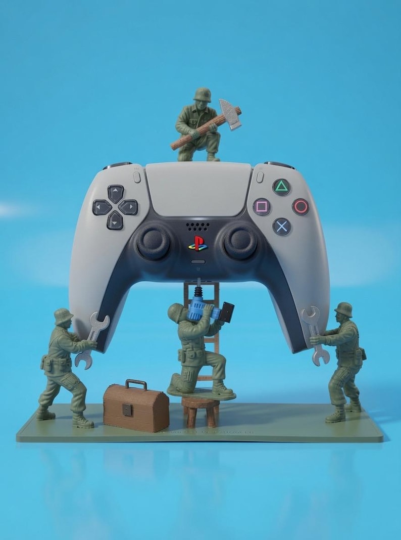 Soporte de exhibición Dualsense / Estación de reparación de soldaditos de juguete / Arte/accesorio para configuración de juegos para mando de PlayStation 5 imagen 1