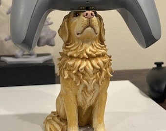 ゴールデンレトリバーのコントローラースタンド｜手描きのDualSense/Xboxディスプレイマウントホルダー｜犬好きゲーマーへのアクセサリー/ギフト