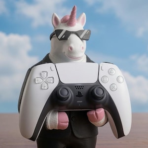 Gangster Unicorn Controller Stand, Prop Speelgoedpistool, Decoratief Beeldje, Handgeschilderde PS5 DualSense Houder, Gaming Setup Bureau Decoratie