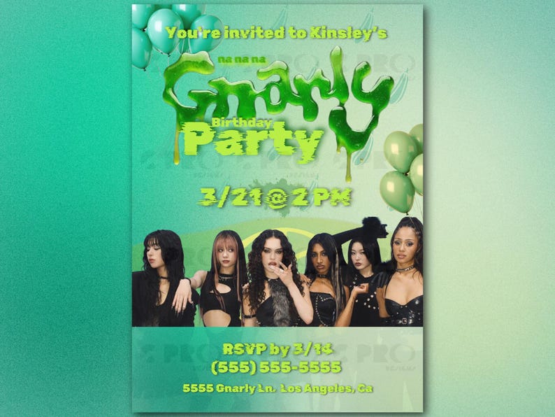 KATSEYE Gnarly Birthday Invitation & Cake Topper | Slime Green Kpop ...