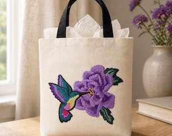 Reusable bag with humming bird & flower