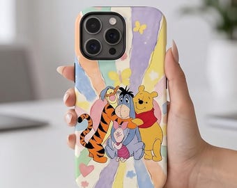 Nalle Puh med vänner mobilskal för iPhone 17 16 15 14 13 12 11 Pro Max, Samsung-modeller, Magsafe Touch-skal