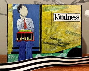 Wood Print: Fred Rogers Kindness Colorful Collage