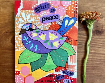 Wood Print: Spirit of Peace Colorful Collage