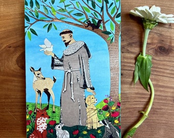 Wood Print: Saint Francis Colorful Collage