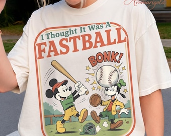 Mickey Goofy Baseball Shirt, Vintage Cartoon Sports Tee, Fastball Bonk Graphic