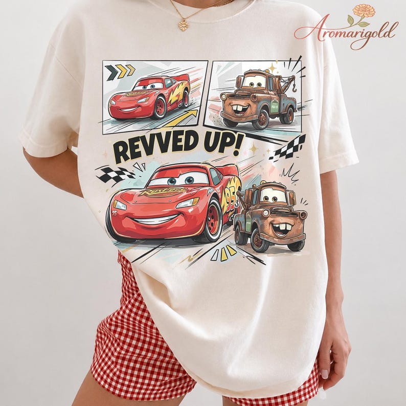 Disney Cars Shirt, Lightning McQueen Mater Tee, Revved Up Pixar Shirt, Cute Racing Cartoon Tee, Disney Cars Graphic Vacation Shirt image 1