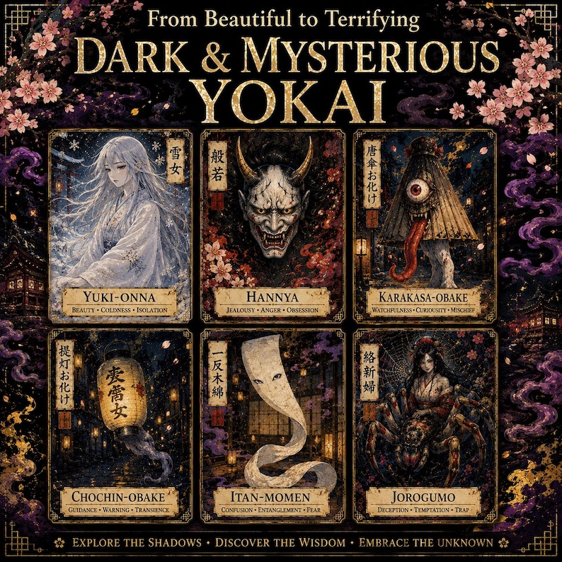 Japanese Yokai Oracle Cards | 50 Illustrated Spirit Cards, Guidebook ...