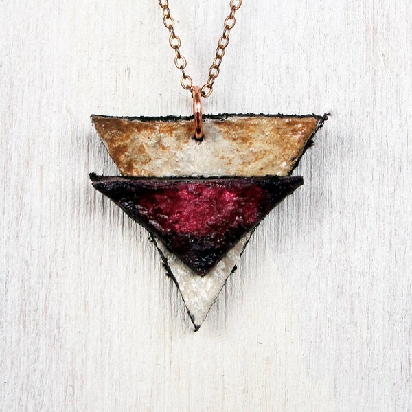 Hand painted leather necklace. Burgundy, wine, and tea stained. Rustic.