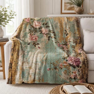 Manta floral, manta floral vintage, detalle acogedor para el dormitorio, decoración retro para el hogar, elegante manta para la sala de estar, regalo estilo cottagecore, regalo cálido