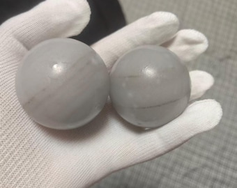 Un par de pelotas de fitness de jade blanco, pelotas de salud, pelotas de masaje de manos de jade para ancianos, pelotas redondas de ejercicio físico, pelotas sólidas para ejercicios de manos.