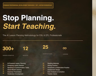 ESL-lärarguiden till AI-driven lektionsplanering | 44-sidig PDF | Spara 5+ timmar i veckan | Lektionsplaner, aktiviteter, skrivande och bedömning