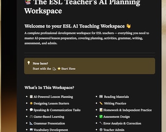 ESL-lärarens AI-planeringssystem | Paket med PDF-guide + Notion-arbetsyta | Spara 5+ timmar i veckan | Lektionsplaner, aktiviteter och bedömning