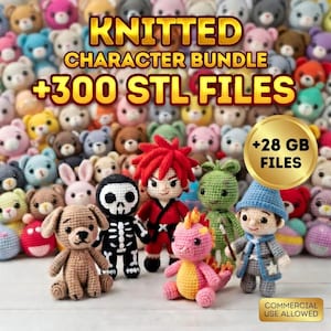 Cozy Knit Character Bundle STL | Cute Amigurumi Style 3D Print Models | Fantasy Animal STL Files | 3D Printing Toy Bundle