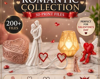 Paquete de más de 200 archivos STL románticos | Colección de impresiones 3D de corazones, decoración de amor, San Valentín y bodas