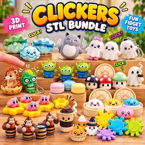 Clicker STL-paket, Fidget Clicker 3D-utskriftsfiler, Fidget-leksak STL, söta klickers, nyckelringsklickare, digital STL-nedladdning