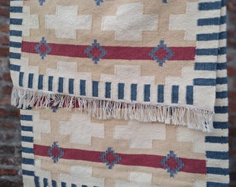 Beige Pink Swedish Kilim Rug – Handwoven Scandinavian Geometric Flatweave