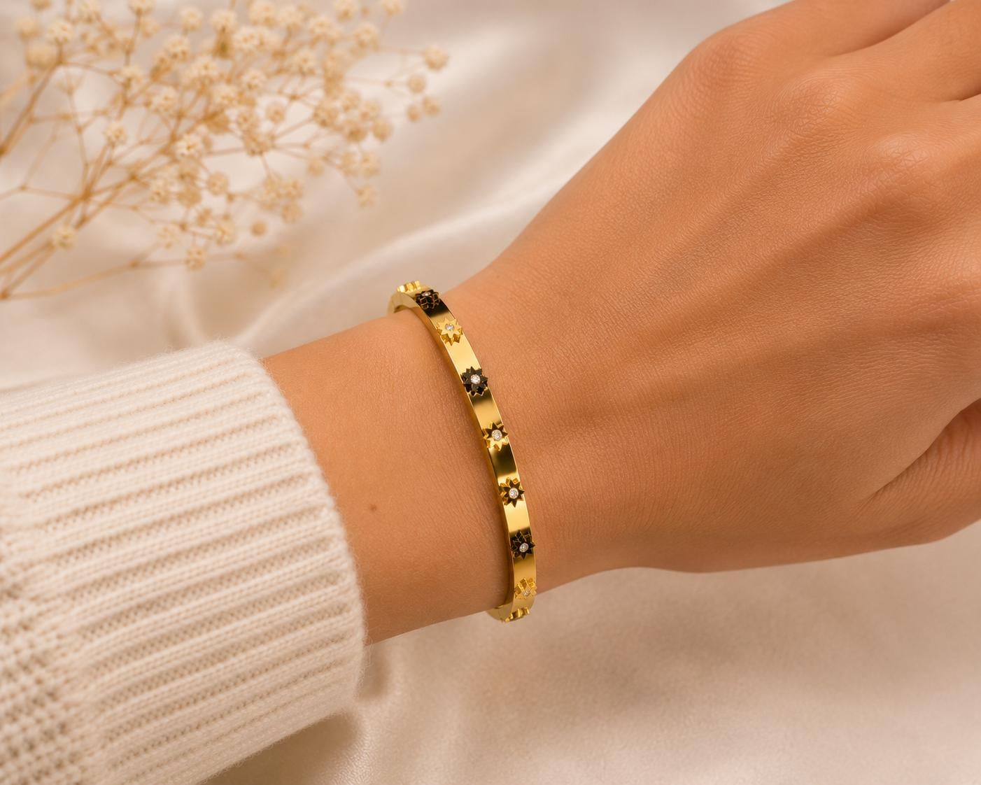 Gold Star Bangle Stainless Steel Celestial Cuff Bracelet