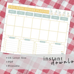 Planificador de cenas para dos semanas / Country Goose / Planificador de comidas quincenal / Imprimible