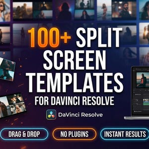 Ponad 100 szablonów podzielonego ekranu DaVinci Resolve | Pakiet układów kolaży wideo na wiele ekranów | Edycja metodą „przeciągnij i upuść” | Szablony wideo bez wtyczek |