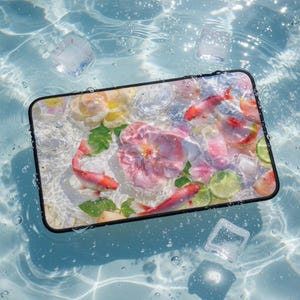 Alfombrilla de escritorio floral con peces koi / Acuarela de melocotones, limas y hielo