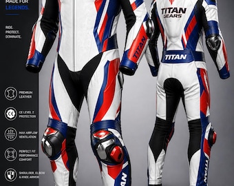 Titan Gears Mixed Colour Custom One-Piece Motorcycle Racing Suit | Premium Leather Track Suit | Customizable MotoGP Style Suit