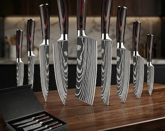 Japanese Damascus Chef Knife Set: 7cr17 High Carbon Steel, Pakkawood Handle